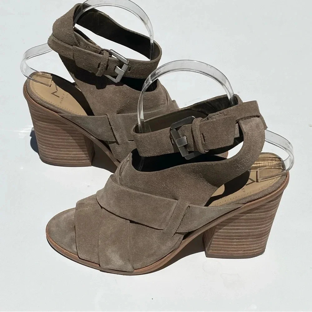MARC FISHER Women’s Suede Valen peep toe sandals booties adjustable ankles 7.5 - Picture 7 of 8